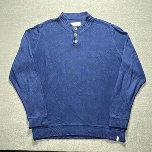 Old Ranch Sweater Mens XL Blue Organic Cotton Three Button Pullover Knit Casual